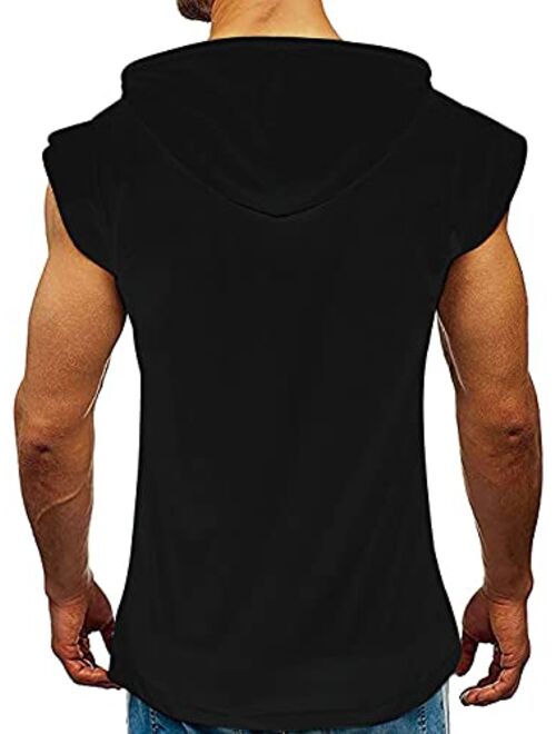 Belovecol Men's Hooded Tank Tops Gym Workout Hoodies Sleeveless Bodybuilding Muscle Shirts