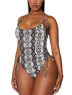 Viottiset Women's Ruched High Cut One Piece Swimsuit Tummy Control Monokini Bikini