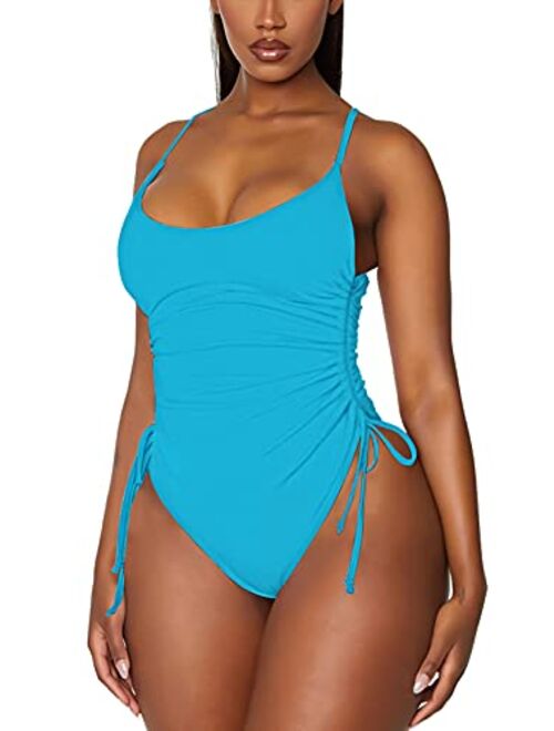 Viottiset Women's Ruched High Cut One Piece Swimsuit Tummy Control Monokini Bikini