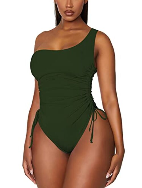 Viottiset Women's Ruched High Cut One Piece Swimsuit Tummy Control Monokini Bikini