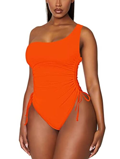 Viottiset Women's Ruched High Cut One Piece Swimsuit Tummy Control Monokini Bikini