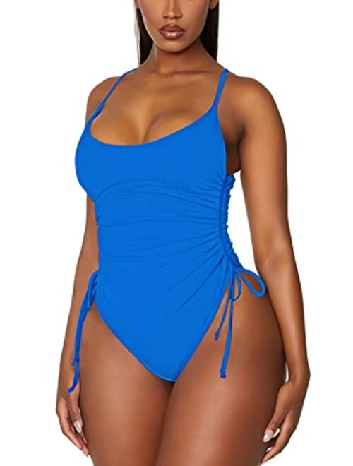 Viottiset Women's Ruched High Cut One Piece Swimsuit Tummy Control Monokini Bikini