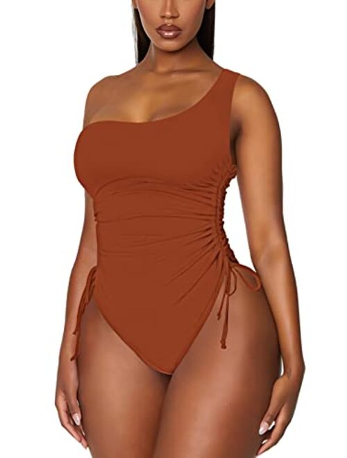 Viottiset Women's Ruched High Cut One Piece Swimsuit Tummy Control Monokini Bikini