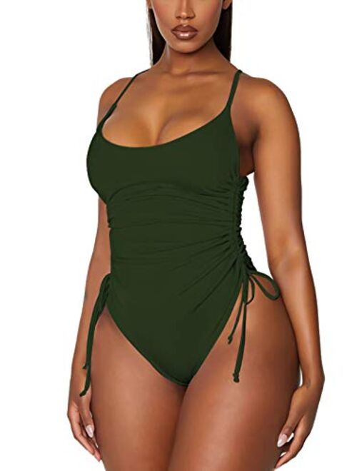 Viottiset Women's Ruched High Cut One Piece Swimsuit Tummy Control Monokini Bikini