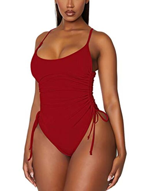 Viottiset Women's Ruched High Cut One Piece Swimsuit Tummy Control Monokini Bikini