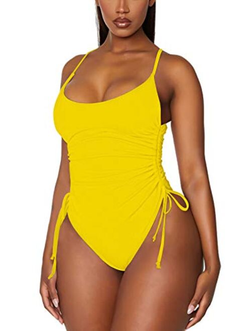 Viottiset Women's Ruched High Cut One Piece Swimsuit Tummy Control Monokini Bikini