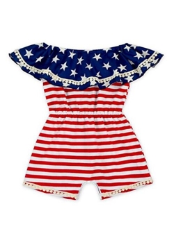 UNIQUEONE 4th of July Toddler Baby Girl Romper American Flag Stars Stripes Romper Jumpsuit