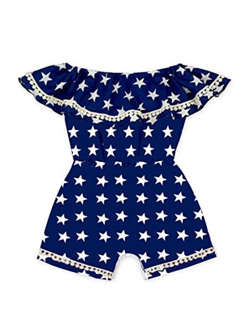 UNIQUEONE 4th of July Toddler Baby Girl Romper American Flag Stars Stripes Romper Jumpsuit