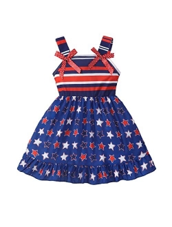 RETSUGO 4th of July Girl Dresses Independence Day Outfit Baby Girls American Flag Stars Stripes Patriotic Dress Clothes