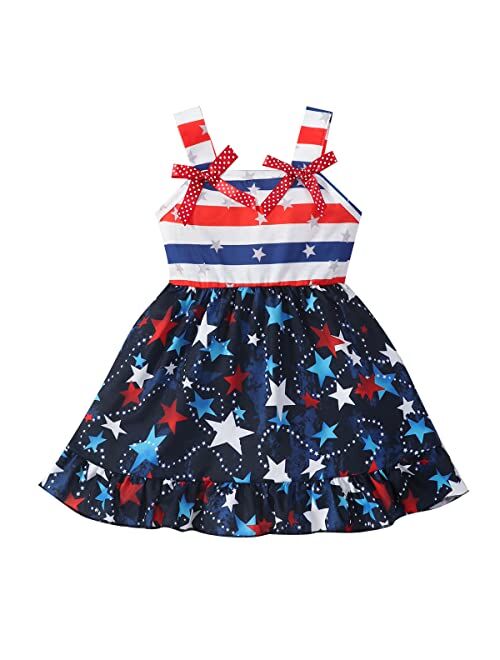 RETSUGO 4th of July Girl Dresses Independence Day Outfit Baby Girls American Flag Stars Stripes Patriotic Dress Clothes