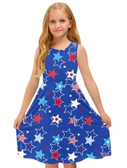 BesserBay Girl's Fourth of July American Flag Dress Stars Stripes Swing Midi Tank Dress 4-14 Years