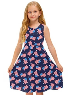 BesserBay Girl's Fourth of July American Flag Dress Stars Stripes Swing Midi Tank Dress 4-14 Years