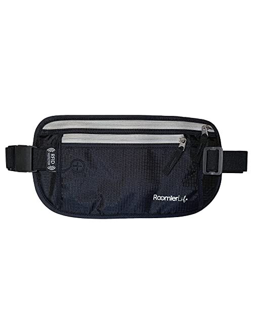 Roomierlife Money Belts for Men Travel Security Belt with Hidden Money Compartment Pocket Cashsafe Anti-Theft Wallet Non-Metal Buckle