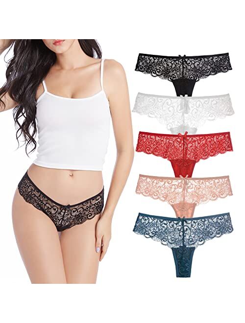 Alfiano Sexy Thongs for Womens Pack G-String Bikini Panties Lace Underwear Low Waist Underpants Lingerie S-XL