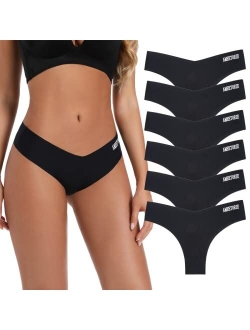 Ameetorie Women's Seamless Thongs For Women No Show Bikini Panties V Waist Underwear Invisible Soft Stretch Thong Multipacks