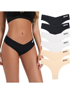 Ameetorie Women's Seamless Thongs For Women No Show Bikini Panties V Waist Underwear Invisible Soft Stretch Thong Multipacks