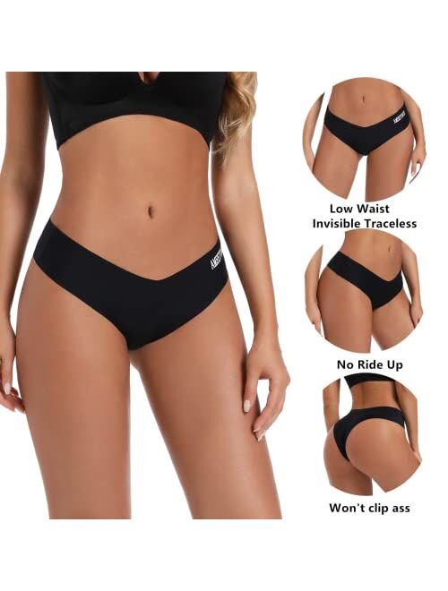 Ameetorie Women's Seamless Thongs For Women No Show Bikini Panties V Waist Underwear Invisible Soft Stretch Thong Multipacks