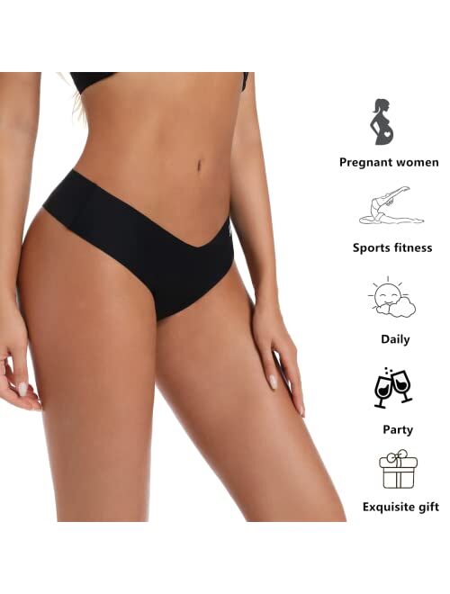 Ameetorie Women's Seamless Thongs For Women No Show Bikini Panties V Waist Underwear Invisible Soft Stretch Thong Multipacks