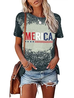 Jinting Merica Shirt for Women American Flag Tee Shirts Short Sleeve 4th of July Patriotic Shirts Tops