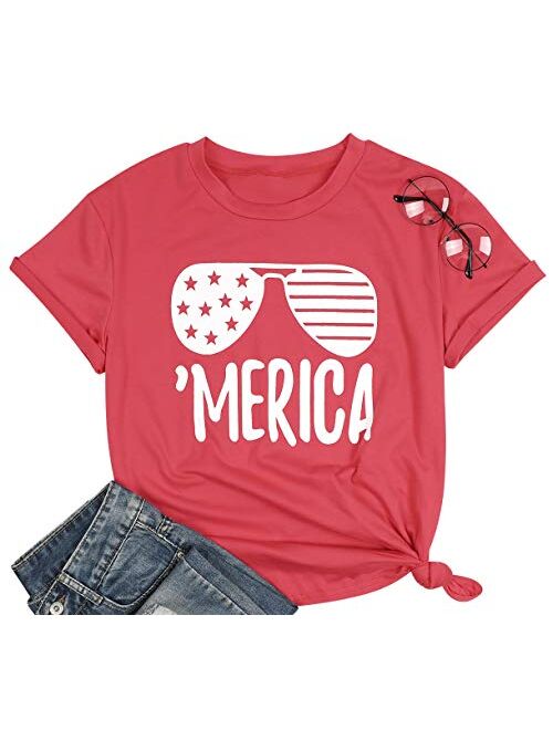 Jinting Merica Shirt for Women American Flag Tee Shirts Short Sleeve 4th of July Patriotic Shirts Tops