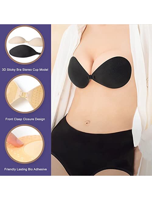 LEVELCON Sticky Bras Adhesive Bra Push Up Strapless Bra Invisible Bra for Women Teen Girls 2 Pairs