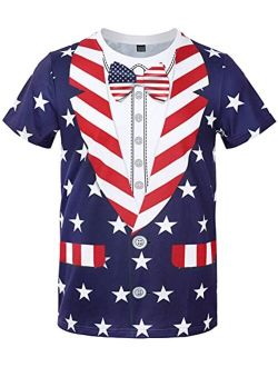 Funny World Mens American Flag Patriotic T-Shirts 4th of July Day Outfits