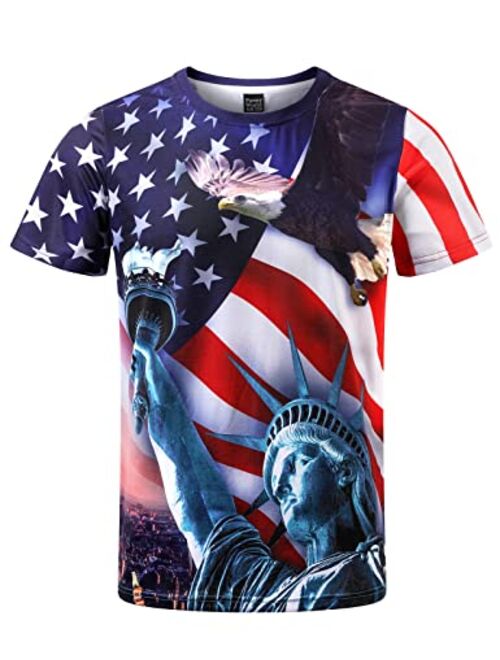 Funny World Mens American Flag Patriotic T-Shirts 4th of July Day Outfits