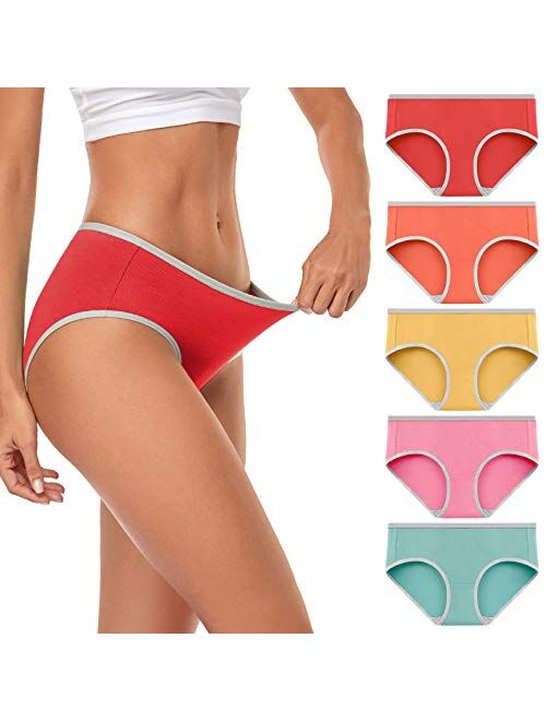 wirarpa Women's Cotton Underwear Mid Low Rise Full Briefs Breathable Ladies Regular Plus Size Panties 5 Pack