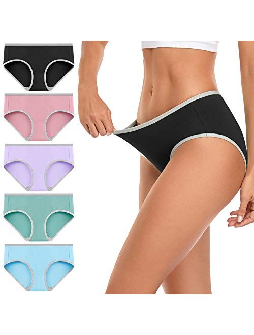 wirarpa Women's Cotton Underwear Mid Low Rise Full Briefs Breathable Ladies Regular Plus Size Panties 5 Pack