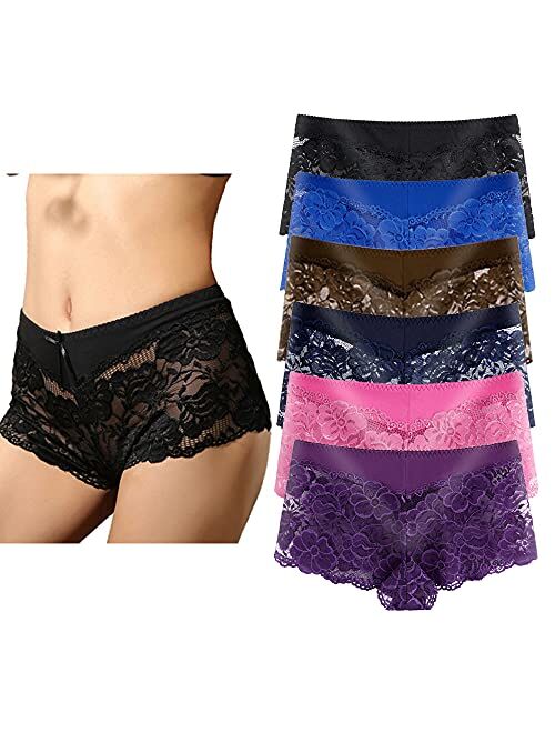 Yaoking Women's Underwear Regular & Plus Size Panties Sexy Lace Boyshort Hipster Cheeky Panty- 6 Pack