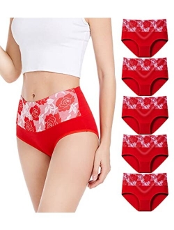 HAVVIS Women's Briefs Underwear Cotton High Waist Tummy Control Panties Rose Jacquard Ladies Panty Multipack