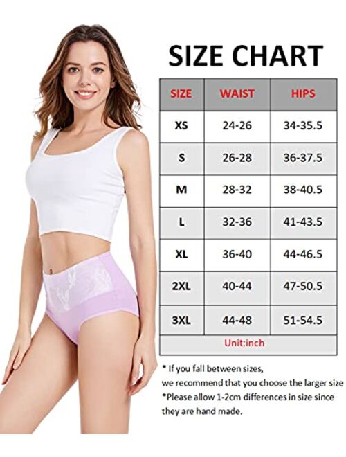 HAVVIS Women's Briefs Underwear Cotton High Waist Tummy Control Panties Rose Jacquard Ladies Panty Multipack