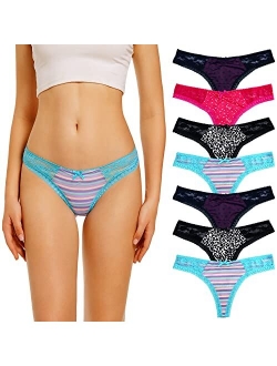 LYYTHAVON 7 Pack Thongs for Women, Lace Stretchy Spandex Nylon Underwear