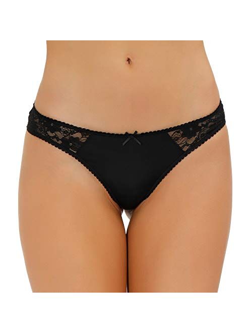 LYYTHAVON 7 Pack Thongs for Women, Lace Stretchy Spandex Nylon Underwear