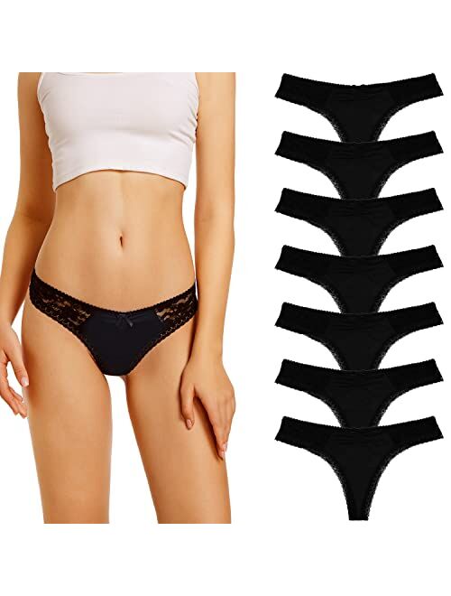 LYYTHAVON 7 Pack Thongs for Women, Lace Stretchy Spandex Nylon Underwear