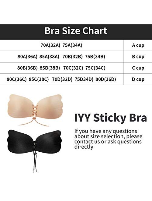 IYY 2 Pack Push Up Sticky Bra for Women, Reusable Invisible Bra Backless Strapless Bra Adhesive Bra