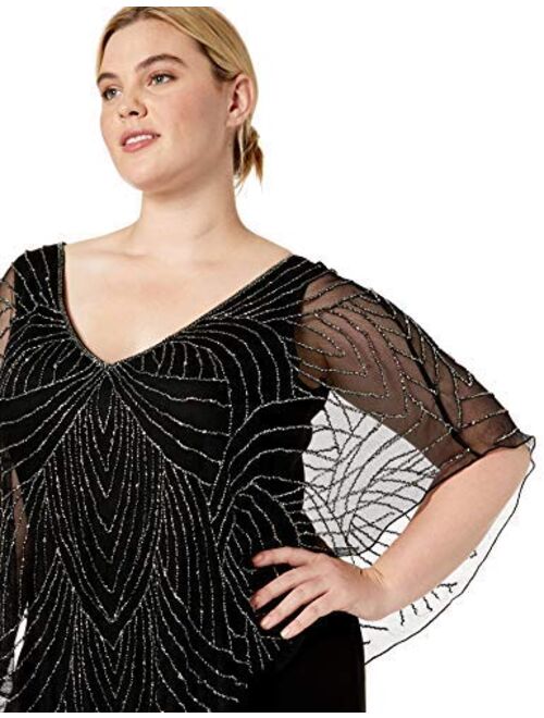 J Kara Women's Plus Size Pop Over Long Beaded Dress