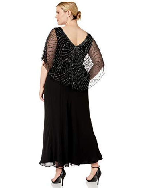 J Kara Women's Plus Size Pop Over Long Beaded Dress