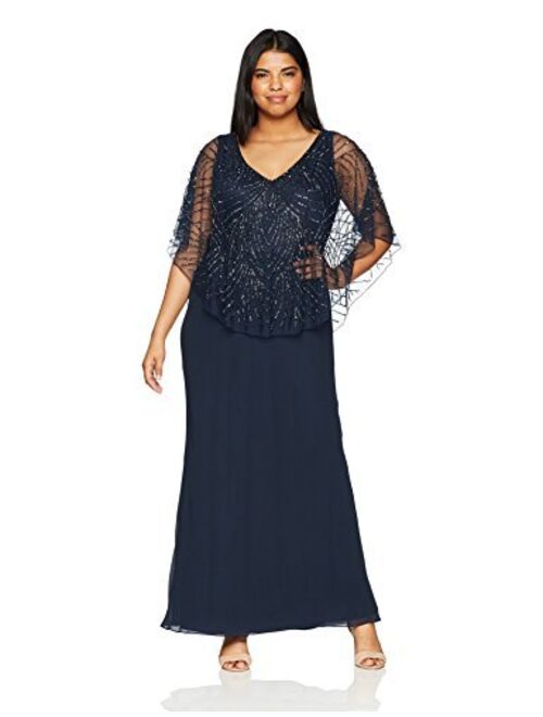 J Kara Women's Plus Size Pop Over Long Beaded Dress