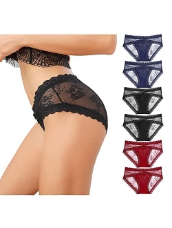 LEVAO Women Lace Underwear Sexy Breathable Hipster Panties Stretch Seamless Bikini Briefs Multipack（S-2XL）