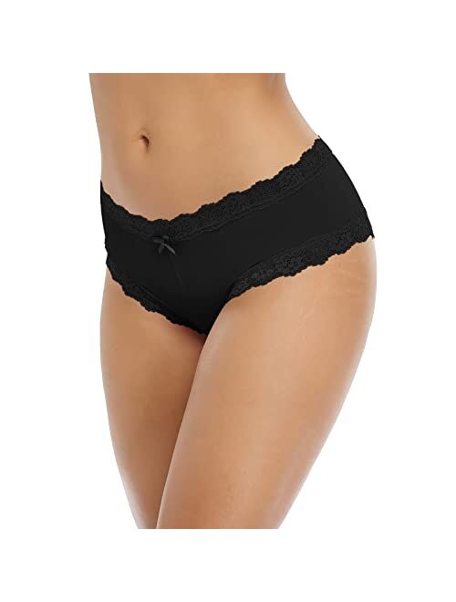 ATTRACO Women's Underwear Soft Lace Hipster Panties Stretch Nylon Mid-Rise Briefs 4 Pack