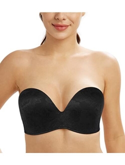 Lemorosy Women's Plus Size Anti-Slip Invisible Seamless Wireless Strapless Bra -Push up Lift Support