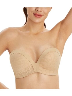 Lemorosy Women's Plus Size Anti-Slip Invisible Seamless Wireless Strapless Bra -Push up Lift Support