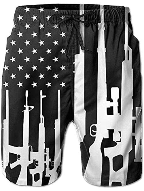 SARA NELL Mens American Fashion Breathable Beach Board Shorts Gun Design American Flag Swim Trunks Quick Dry