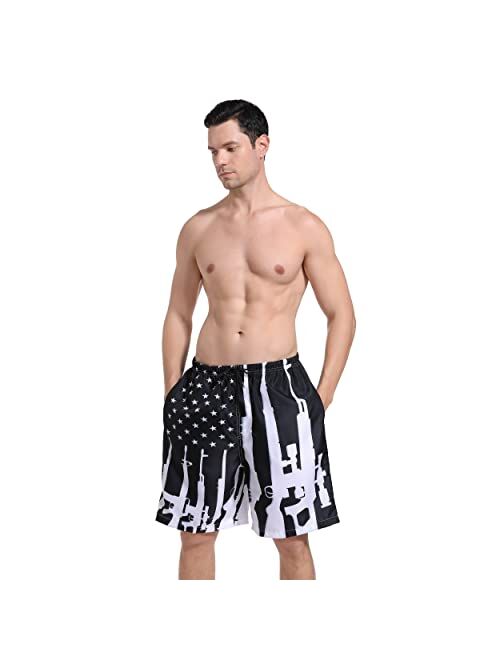 SARA NELL Mens American Fashion Breathable Beach Board Shorts Gun Design American Flag Swim Trunks Quick Dry