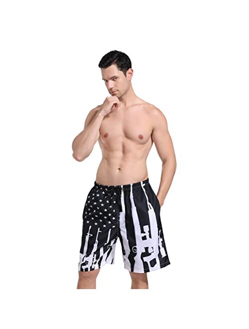 SARA NELL Mens American Fashion Breathable Beach Board Shorts Gun Design American Flag Swim Trunks Quick Dry