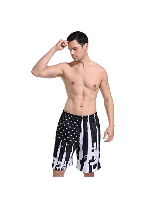 SARA NELL Mens American Fashion Breathable Beach Board Shorts Gun Design American Flag Swim Trunks Quick Dry