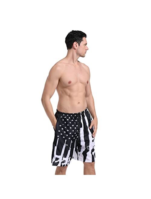 SARA NELL Mens American Fashion Breathable Beach Board Shorts Gun Design American Flag Swim Trunks Quick Dry