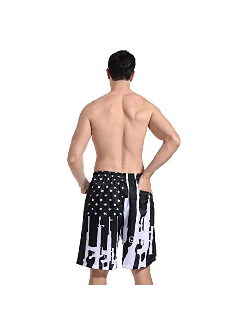 SARA NELL Mens American Fashion Breathable Beach Board Shorts Gun Design American Flag Swim Trunks Quick Dry