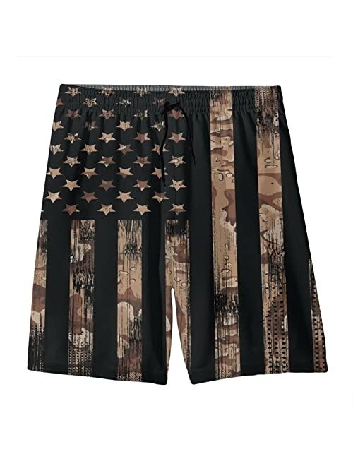 SDFGE Mens American Flag Camouflage Swim Trunks Patriotic Quick Dry Summer Beach Shorts with Mesh Lining and Pockets